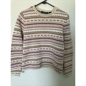 Crystal Kobe Fair Isle Wool Knit Sweater M Women 90s Nordic Pink Beige